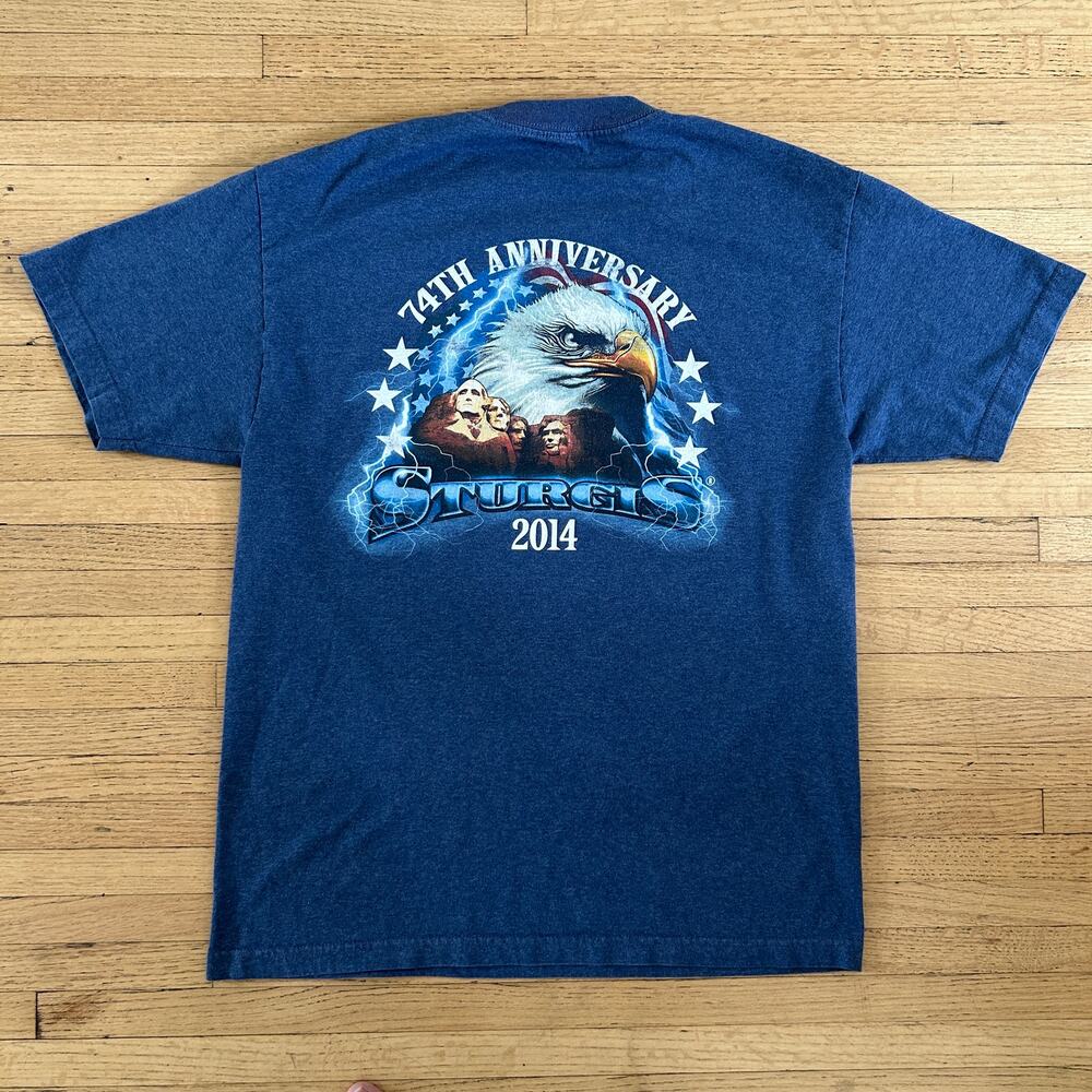 Sturgis 2014 Biker T Shirt Black Hills Rally Mens Large USA Blue